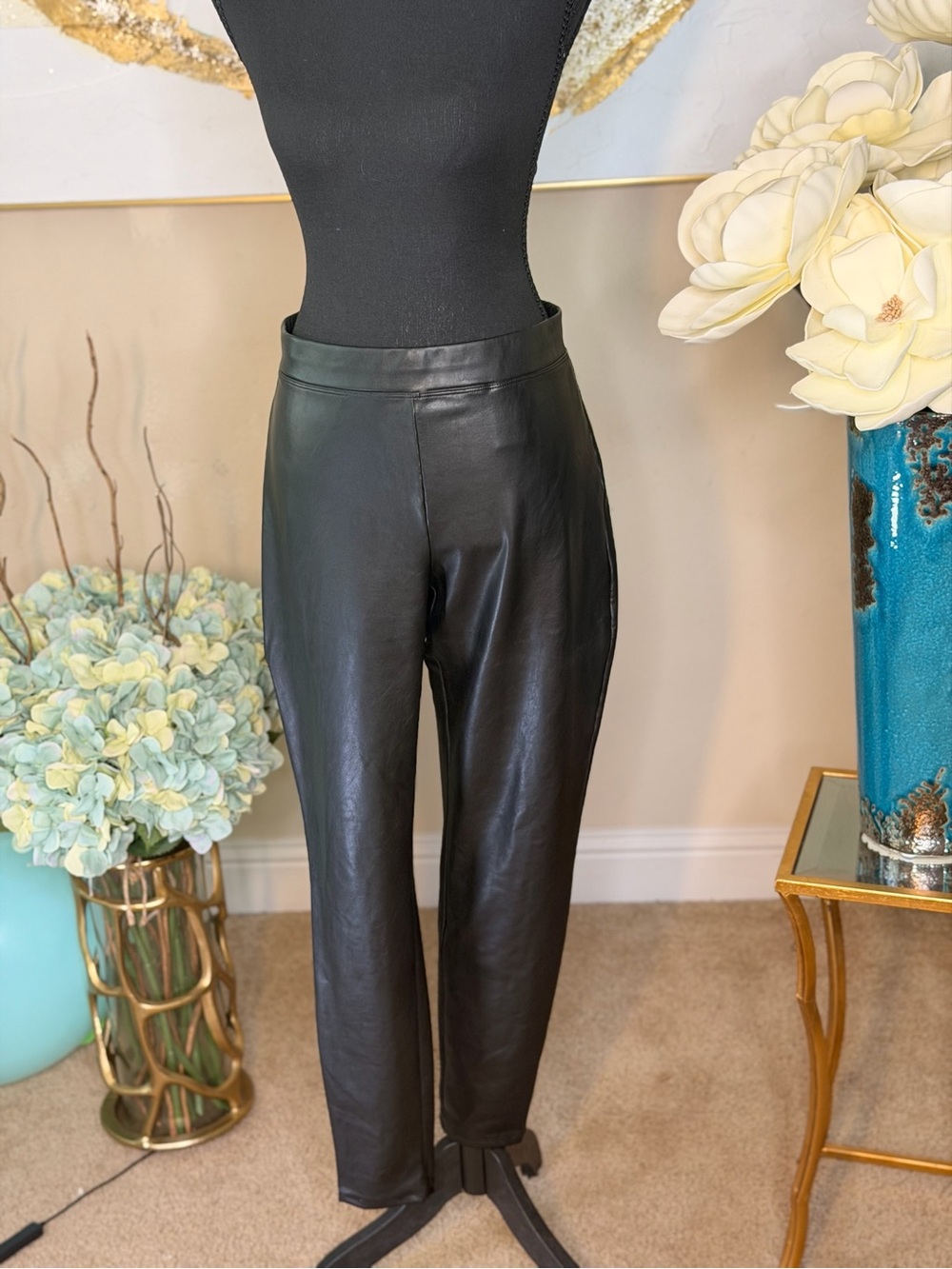 Express Black Faux Leather Straight-Leg Pants